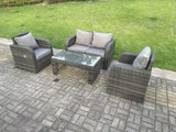 Fimous Dark Grey PE Wicker Rattan Garden Furniture Set Love Sofa Reclining Chair Outdoor Rectangular Coffee Table 4 Seater