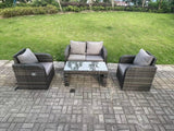 Fimous Dark Grey PE Wicker Rattan Garden Furniture Set Love Sofa Reclining Chair Outdoor Rectangular Coffee Table 4 Seater