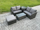 Fimous Outdoor Lounge Sofa Set Rattan Garden Furniture Set with Rectangular Coffee Table Big Footstool Side Table Dark Grey Mixed