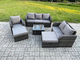 Fimous 8 Seater High Back Rattan Garden Furniture Set with Square Coffee Table 2 Big Footstool Indoor Outdoor Patio Lounge Sofa Set Dark Grey Mixed