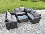 Fimous Outdoor Garden Furniture Sets 6 Seater Wicker Rattan Furniture Sofa Sets with Rectangular Coffee Table Love Sofa Side Table Dark Grey Mixed