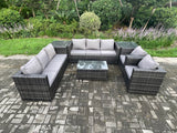 Fimous Wicker PE Rattan Sofa Set Outdoor Patio Garden Furniture with 2 Armchairs Oblong Coffee Table 2 Side Tables Dark Grey Mixed