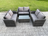 Fimous Outdoor Garden Furniture Sets 6 Seater Wicker Rattan Furniture Sofa Sets with Rectangular Coffee Table Love Sofa Dark Grey Mixed