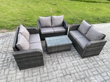 Fimous Outdoor Garden Furniture Sets 6 Seater Wicker Rattan Furniture Sofa Sets with Rectangular Coffee Table Love Sofa Dark Grey Mixed