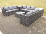 Fimous Patio 9 Seater U Shape Rattan Sofa Set Patio Outdoor Garden Furniture With 3 Coffee Table Dark Grey Mixed