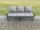 Fimous Aluminium Patio Outdoor Furniture Set 7 Seater Garden Sofa with Oblong Coffee Table 2 Small Footstools 2 Armchairs Dark Grey