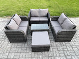 Fimous Outdoor Garden Furniture Sets 7 Seater Wicker Rattan Furniture Sofa Sets with Rectangular Coffee Table Love Sofa Big Footstool Dark Grey Mixed