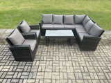 Fimous 8 Seat Rattan Garden Furniture Corner Sofa Set Outdoor Patio Sofa Chair Table Set with Cushions Dark Grey Mixed