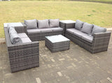 Fimous Patio 9 Seater U Shape Rattan Sofa Set Patio Outdoor Garden Furniture With 3 Coffee Table Dark Grey Mixed