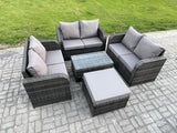 Fimous Outdoor Garden Furniture Sets 7 Seater Wicker Rattan Furniture Sofa Sets with Rectangular Coffee Table Love Sofa Big Footstool Dark Grey Mixed