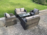 Fimous 6 Seater Dark Grey PE Wicker Rattan Garden Furniture Set Reclining Chair 2 Seater Love Sofa Set Outdoor Rectangular Coffee Table