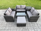 Fimous Outdoor Garden Furniture Sets 7 Seater Wicker Rattan Furniture Sofa Sets with Rectangular Coffee Table Love Sofa Big Footstool Side Table Dark Grey Mixed