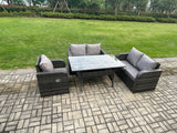 Fimous 5 Seater Lounge Rattan Sofa Set Outdoor Garden Furniture Oblong Rectangular Dining Table With Chairs Dark Grey Mixed