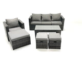 Fimous Rattan Garden Furniture Set Outdoor Lounger Sofa with Coffee Table Armchair 3 Footstools Dark Grey Mixed