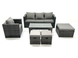 Fimous Rattan Garden Furniture Set Outdoor Lounger Sofa with Coffee Table Armchair 3 Footstools Dark Grey Mixed