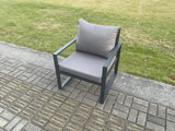 Fimous Aluminium Patio Outdoor Furniture Set 7 Seater Garden Sofa with Oblong Coffee Table 2 Small Footstools 2 Armchairs Dark Grey