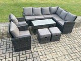 Fimous Rattan Corner Sofa Garden Furniture Set with 2 Small Footstools Rectangular Coffee Table 2 Armchairs with Cushion Dark Grey Mixed
