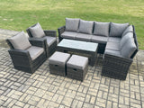Fimous Rattan Corner Sofa Garden Furniture Set with 2 Small Footstools Rectangular Coffee Table 2 Armchairs with Cushion Dark Grey Mixed
