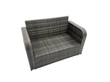 Fimous 6 seater Patio Gas Firpit Dining Table Sofa Sets Rattan Garden Furniture Dining Set with 2 Side Tables 2 Small Stools Dark Grey Mixed