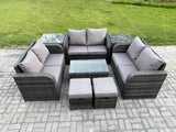 Fimous Wicker PE Rattan Garden Furniture Set 8 Seater Outdoor Lounge Sofa Set with Love Sofa Coffee Table 2 Side Tables 2 Small Footstools Dark Grey Mixed
