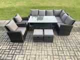 Fimous 10 Seater Garden Rattan Furniture Corner Sofa Dining Table Chairs with 2 Small Footstools Indoor Outdoor Lounge Sofa Set