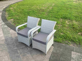 Fimous Light Grey Rattan Outdoor Garden furniture Set Height Adjustable Rising Lifting Table and 6 Chairs Set with Seat Cushion