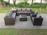 Fimous 8 Seater Grey Rattan Sofa Set Coffee Table Arm Chair Outdoor Garden Furniture
