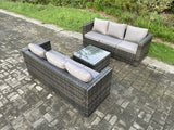 Fimous Wicker Rattan Garden Furniture Sofa Set with Square Coffee Table 6 Seater Outdoor Rattan Set Dark Grey Mixed