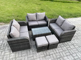 Fimous Outdoor Garden Furniture Sets 8 Seater Wicker Rattan Furniture Sofa Sets with Rectangular Coffee Table Love Sofa 2 Small Footstools Dark Grey Mixed