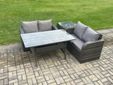 Fimous 4 Seater Rattan Outdoor Garden Furniture Set Rectangular Dining Table and Loveseat Sofa Set With Side Table Dark Grey Mixed