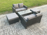 Fimous 5 Pieces Garden Furniture Sets Poly Rattan Outdoor Patio Furniture PE Wicker Furniture Set with 2 Big Footstool Loveseat and Table for Garden Backyard Dark Grey Mixed