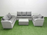 Fimous Patio PE Wicker 6 Seater Outdoor Rattan Furniture Sofa Sets with Rectangular Coffee Table Reclining Chair Loveseat Sofa 3 Seater Sofa 2 Side Table Light Grey