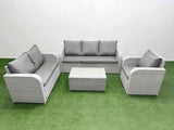 Fimous Patio PE Wicker 6 Seater Outdoor Rattan Furniture Sofa Sets with Rectangular Coffee Table Reclining Chair Loveseat Sofa 3 Seater Sofa Light Grey