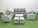Fimous Patio PE Wicker 8 Seater Outdoor Rattan Furniture Sofa Sets with Rectangular Coffee Table Reclining Chair Loveseat Sofa 3 Seater Sofa Stool Light Grey