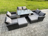 Fimous 8 Seater Wicker Rattan Garden Furniture Rising Table Set with 2 Big Footstool Double Seat Sofa Armchairs Dark Grey Mixed