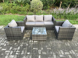 Fimous Outdoor Lounge Sofa Set Wicker PE Rattan Garden Furniture Set with Armchair Square Coffee Table Dark Grey Mixed