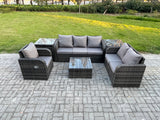 Fimous Rattan Garden Furniture 6 Piece Patio Set With Table Sofa Square Coffee Table Reclining Chair Loveseat sofa 2 Side Tables