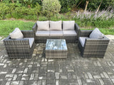 Fimous Outdoor Lounge Sofa Set Wicker PE Rattan Garden Furniture Set with Armchair Square Coffee Table Dark Grey Mixed
