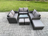 Fimous Outdoor Garden Furniture Sets 9 Seater Wicker Rattan Furniture Sofa Sets with Rectangular Coffee Table Love Sofa 3 Footstools Dark Grey Mixed