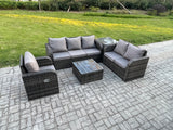 Fimous Rattan Garden Furniture 5 Piece Patio Set With Table Sofa Square Coffee Table Reclining Chair Loveseat sofa Side Table