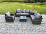 Fimous Rattan Garden Furniture 5 Piece Patio Set With Table Sofa Square Coffee Table Reclining Chair Loveseat sofa Side Table