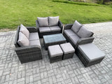 Fimous Outdoor Garden Furniture Sets 9 Seater Wicker Rattan Furniture Sofa Sets with Rectangular Coffee Table Love Sofa 3 Footstools Dark Grey Mixed