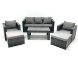 Fimous 7 Seater Rattan Garden Furniture Set Outdoor Lounger Sofa with Coffee Table 2 Armchair 2 Big Footstools Dark Grey Mixed