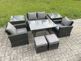 Fimous Rattan Wicker Garden Furniture Patio Conservatory Sofa Set with Rectangular Dining Table Armchair 2 Seater Sofa 2 Small Footstools 2 Side Tables