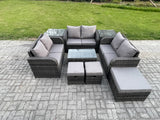 Fimous Wicker PE Rattan Garden Furniture Set Outdoor Lounge Sofa Set with Love Sofa Coffee Table 2 Side Tables 3 Footstools Dark Grey Mixed