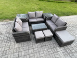 Fimous Wicker PE Rattan Garden Furniture Set Outdoor Lounge Sofa Set with Love Sofa Coffee Table 2 Side Tables 3 Footstools Dark Grey Mixed
