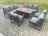 Fimous Aluminium Garden Furniture Outdoor Set Patio Lounge Sofa Gas Fire Pit Dining Table Set with 3 Armchair Side Table Dark Grey