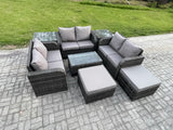 Fimous Wicker PE Rattan Garden Furniture Set 8 Seater Outdoor Lounge Sofa Set with Love Sofa Coffee Table 2 Side Tables 2 Big Footstool Dark Grey Mixed