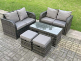 Fimous Dark Grey PE Wicker Rattan Garden Furniture Set Love Sofa 2 Seater Sofa Set Outdoor Rectangular Coffee Table 6 Seater