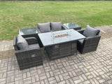 Fimous Rattan Outdoor Garden Furniture Set Gas Fire Pit Dining Table with 2 Side Tables Chair Love seat Sofa